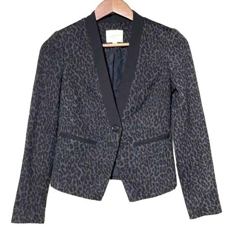 Ann Taylor Loft Leopard print black and grey jacket blazer size 00 petite